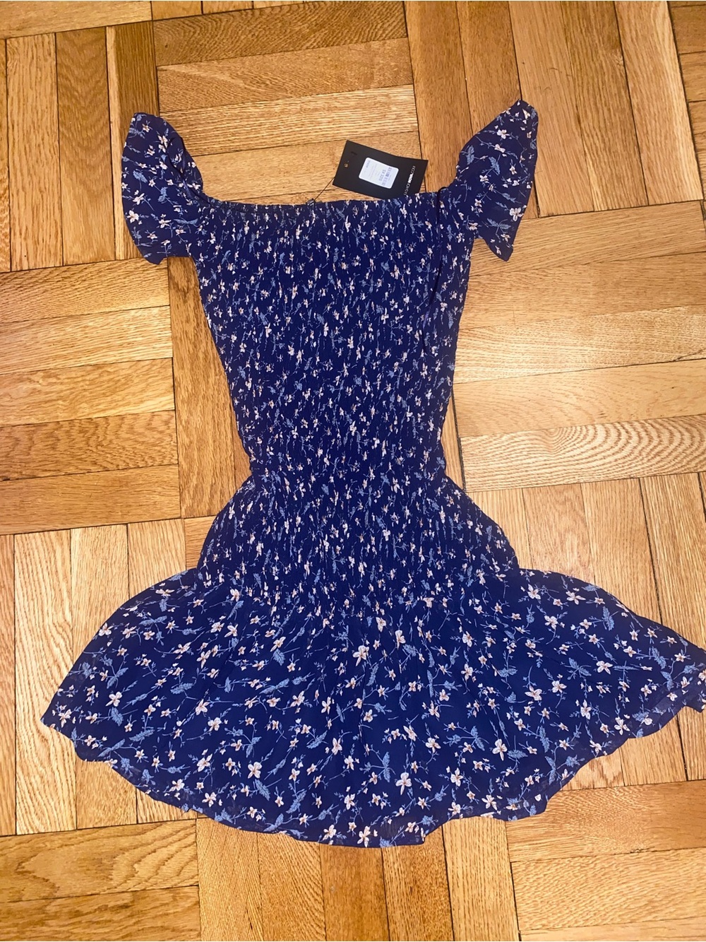Girls Navy Blue Floral Smocked Dress